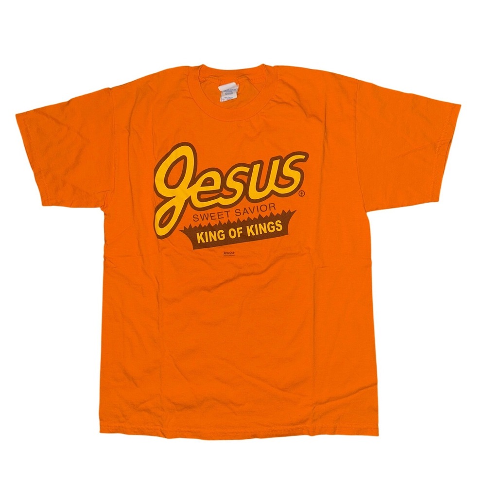 Kerusso Jesus Sweet Savior King of Kings Orange Graphic T-Shirt Mens L Reese's